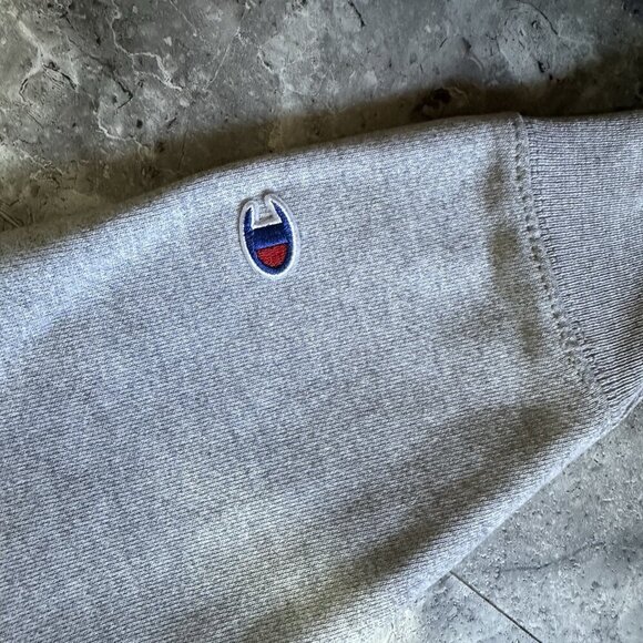 Champion Hoodie Mens XL Gray Spell Out Pullover Fleece Logo Reverse Weave - Picture 3 of 6